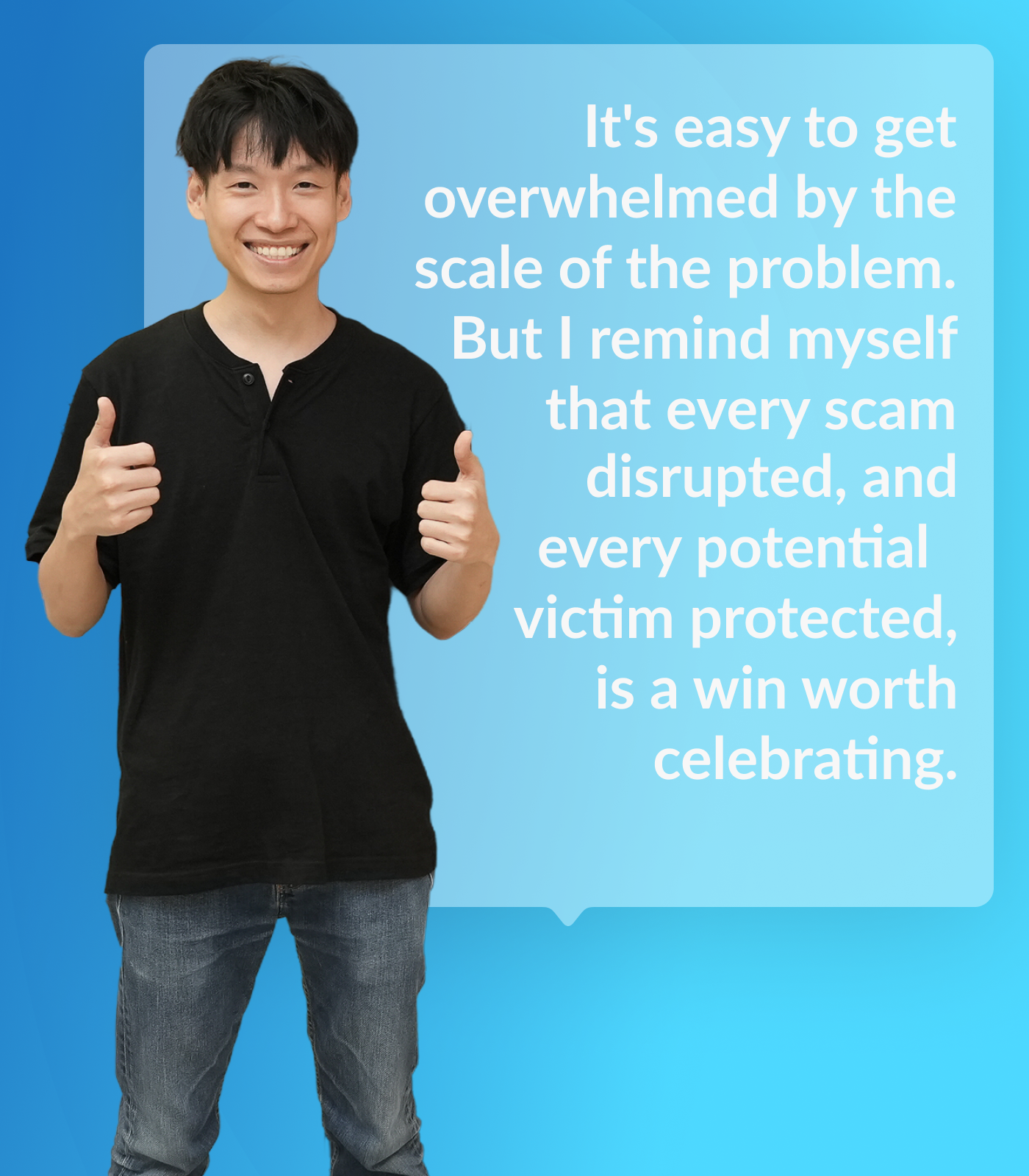 Picture shows Jian Ming with a quote